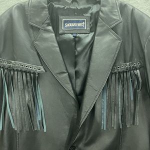 Saguaro West Leather Jacket Men's Large Black Fringe Motorcycle Punk Goth Metal